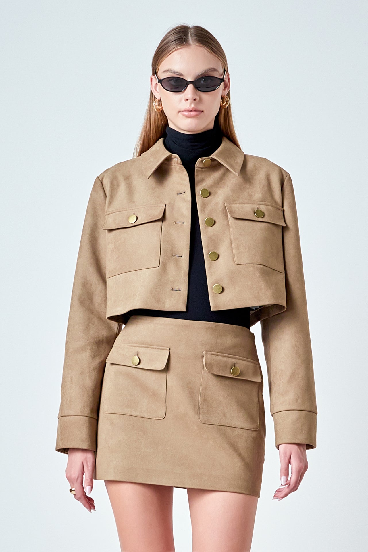 Faux Suede Cropped Pocketed Jacket