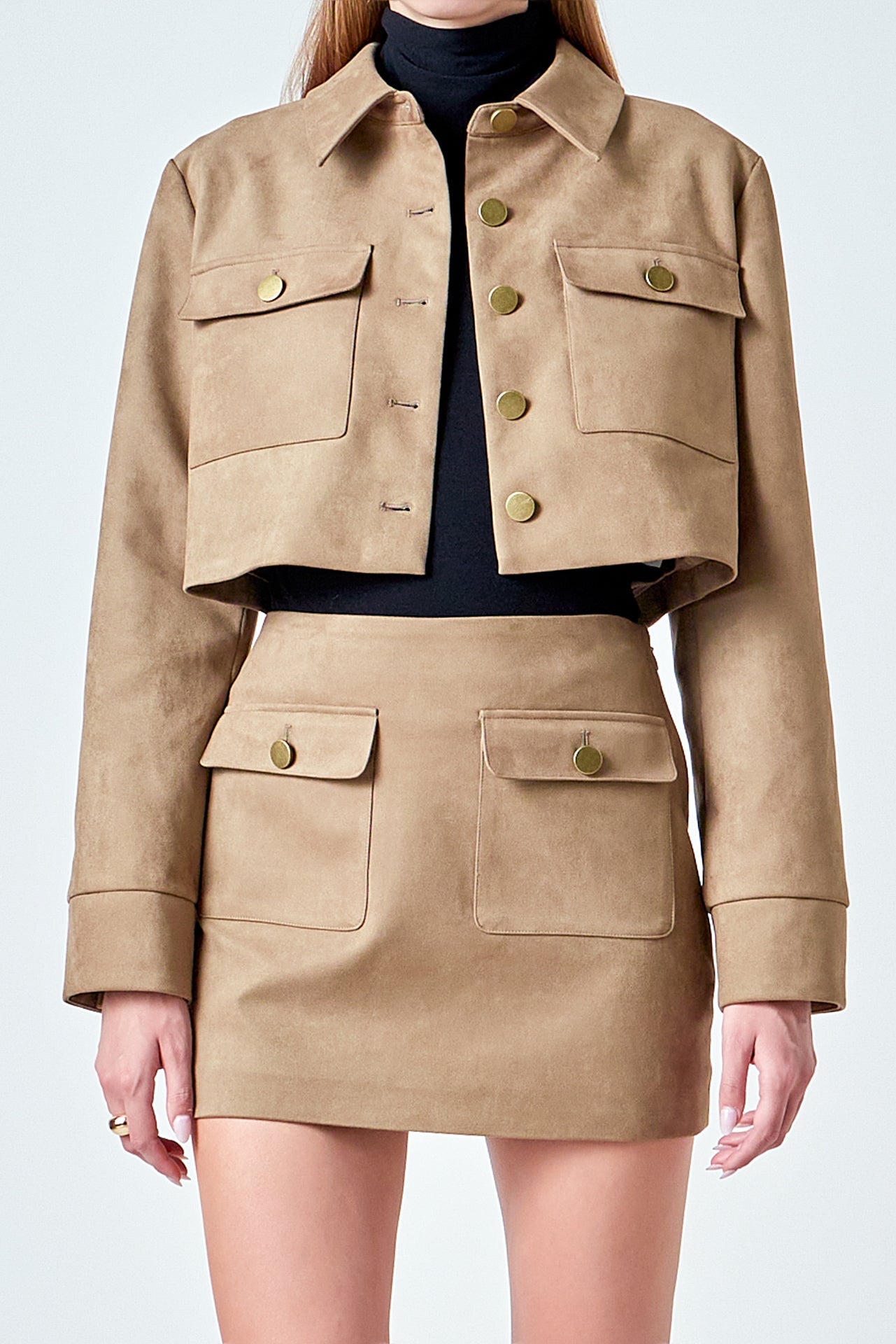 Faux Suede Cropped Pocketed Jacket