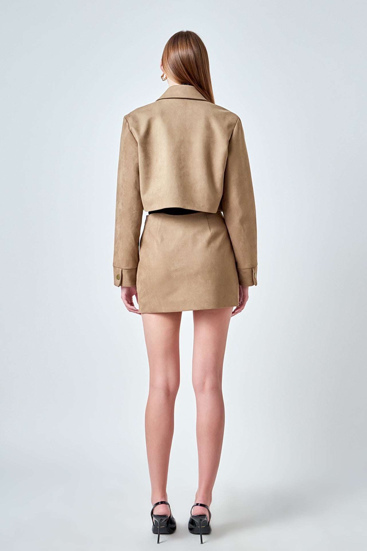 Faux Suede Pocketed Mini Skirt