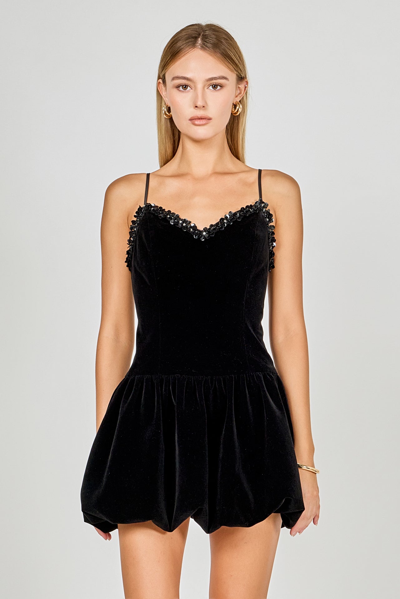 Jewel Trim Velvet Mini Bubble Dress