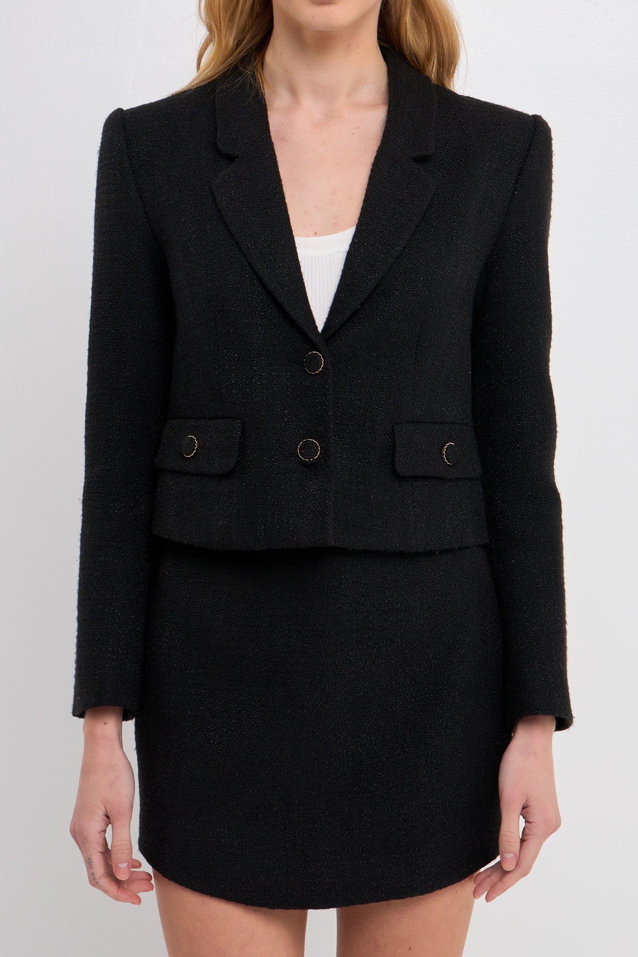 ENDLESS ROSE - Cropped Tweed Blazer - BLAZERS available at Objectrare