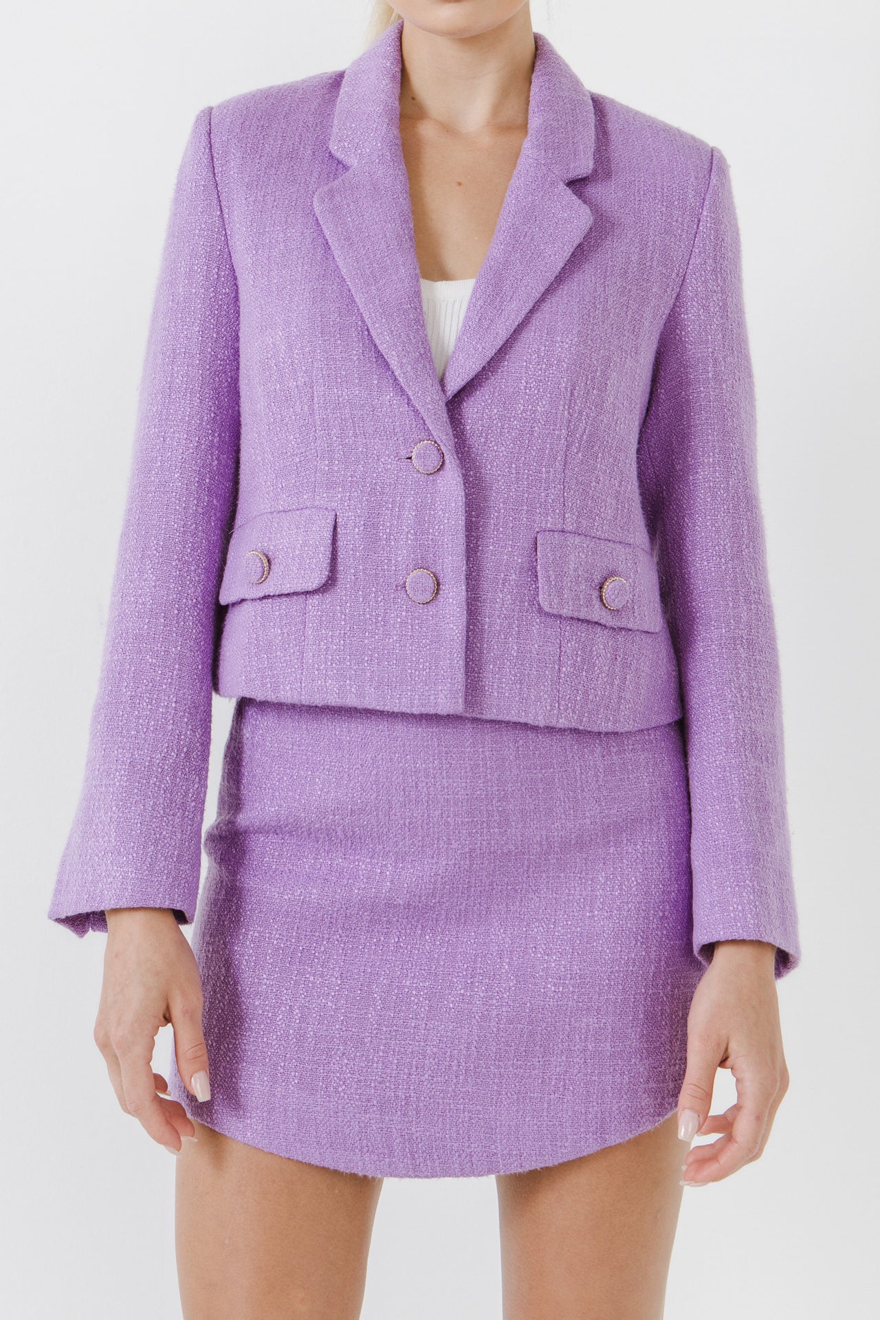 ENDLESS ROSE - Cropped Tweed Blazer - BLAZERS available at Objectrare