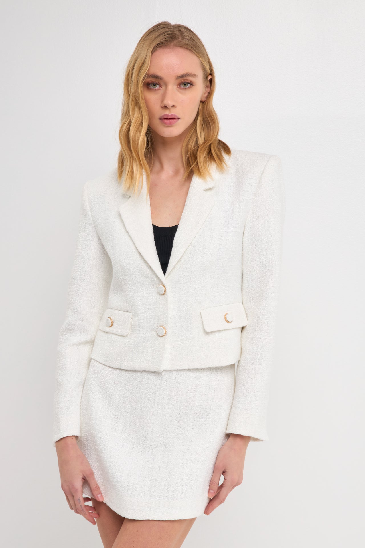 ENDLESS ROSE - Cropped Tweed Blazer - BLAZERS available at Objectrare