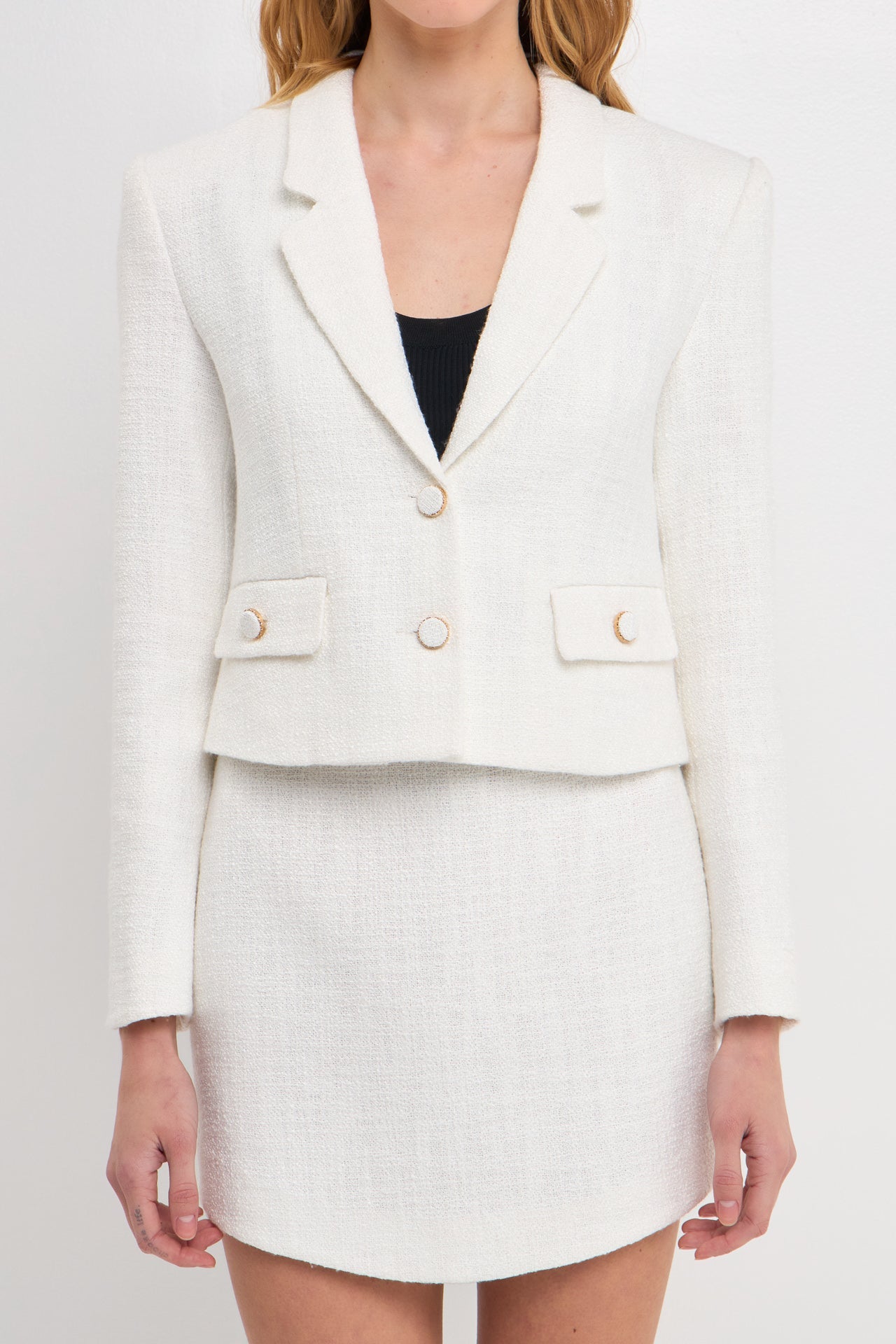 ENDLESS ROSE - Cropped Tweed Blazer - BLAZERS available at Objectrare
