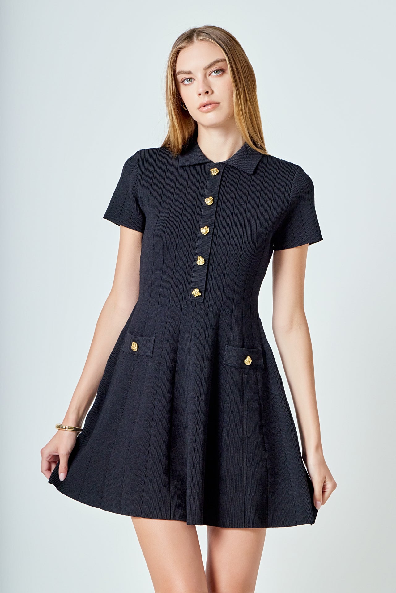 Jewel Buttoned Knit Mini Dress