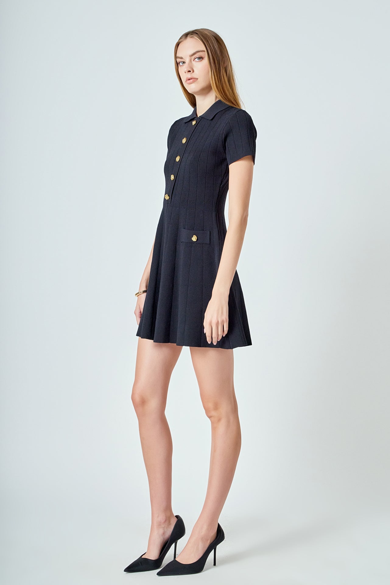 Jewel Buttoned Knit Mini Dress