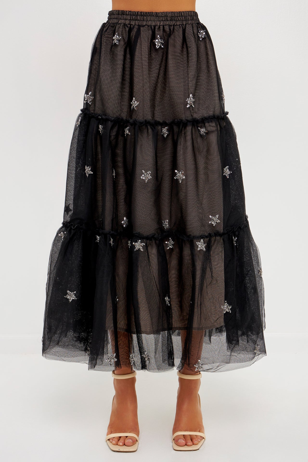 Black star shop ruffle maxi skirt