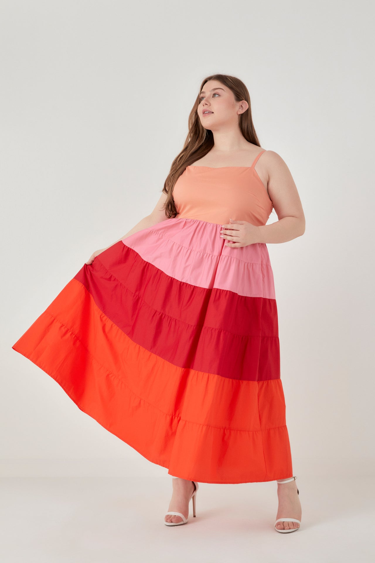 ENGLISH FACTORY - Plus Size Color Block Spaghetti Maxi Dress - DRESSES available at Objectrare