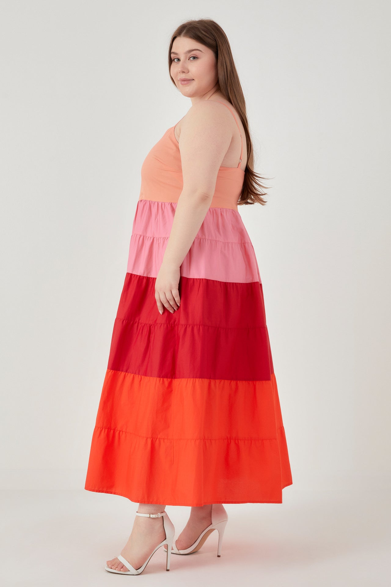 ENGLISH FACTORY - Plus Size Color Block Spaghetti Maxi Dress - DRESSES available at Objectrare