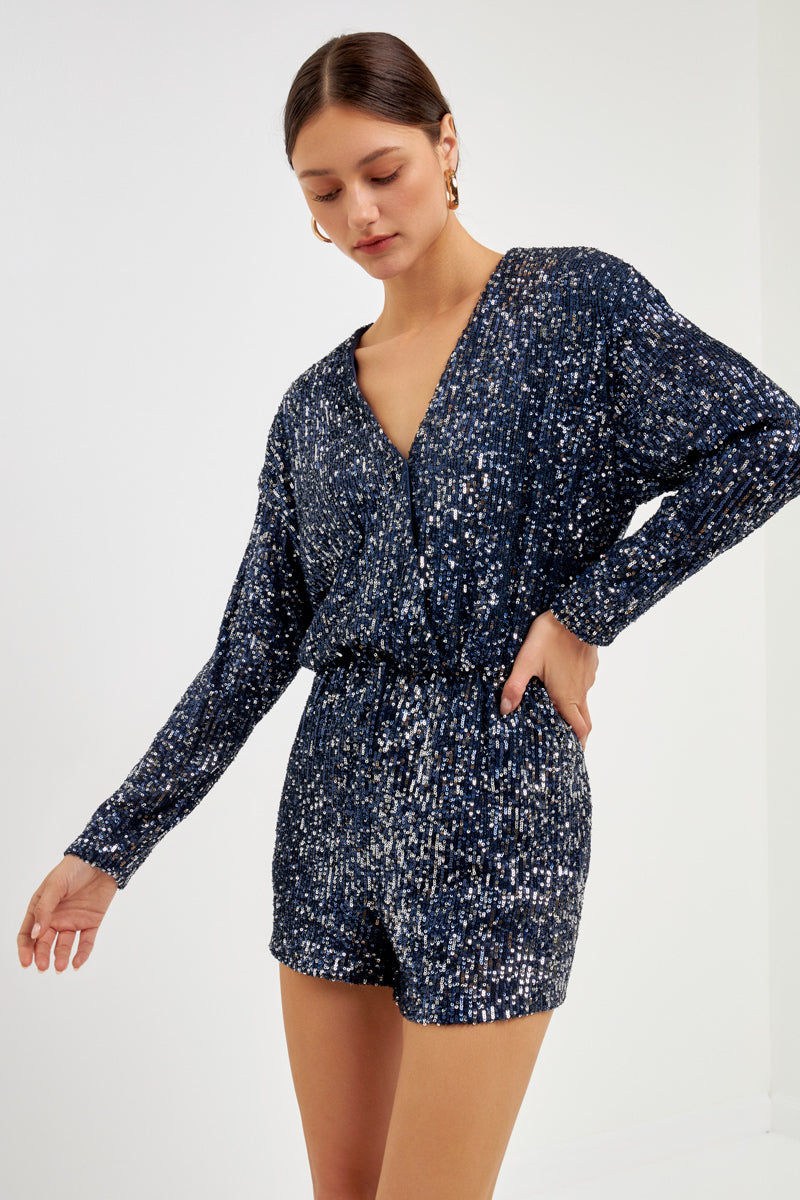 ENDLESS ROSE - Long Sleeve Sequin Romper - ROMPERS available at Objectrare