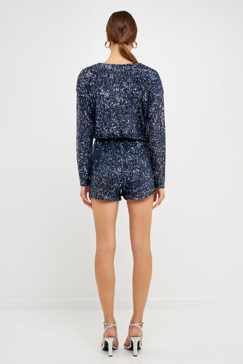 ENDLESS ROSE - Long Sleeve Sequin Romper - ROMPERS available at Objectrare
