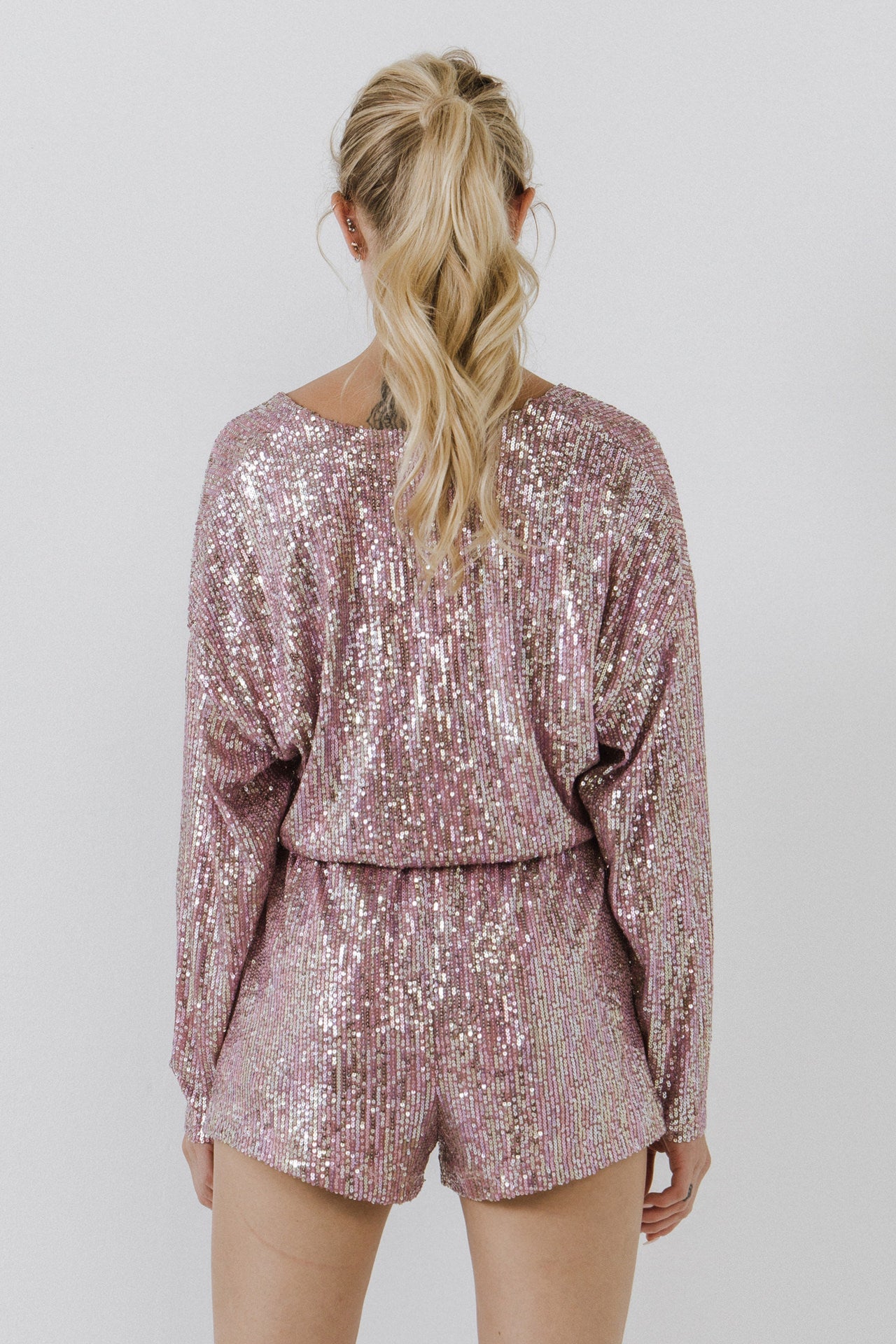 ENDLESS ROSE - Long Sleeve Sequin Romper - ROMPERS available at Objectrare