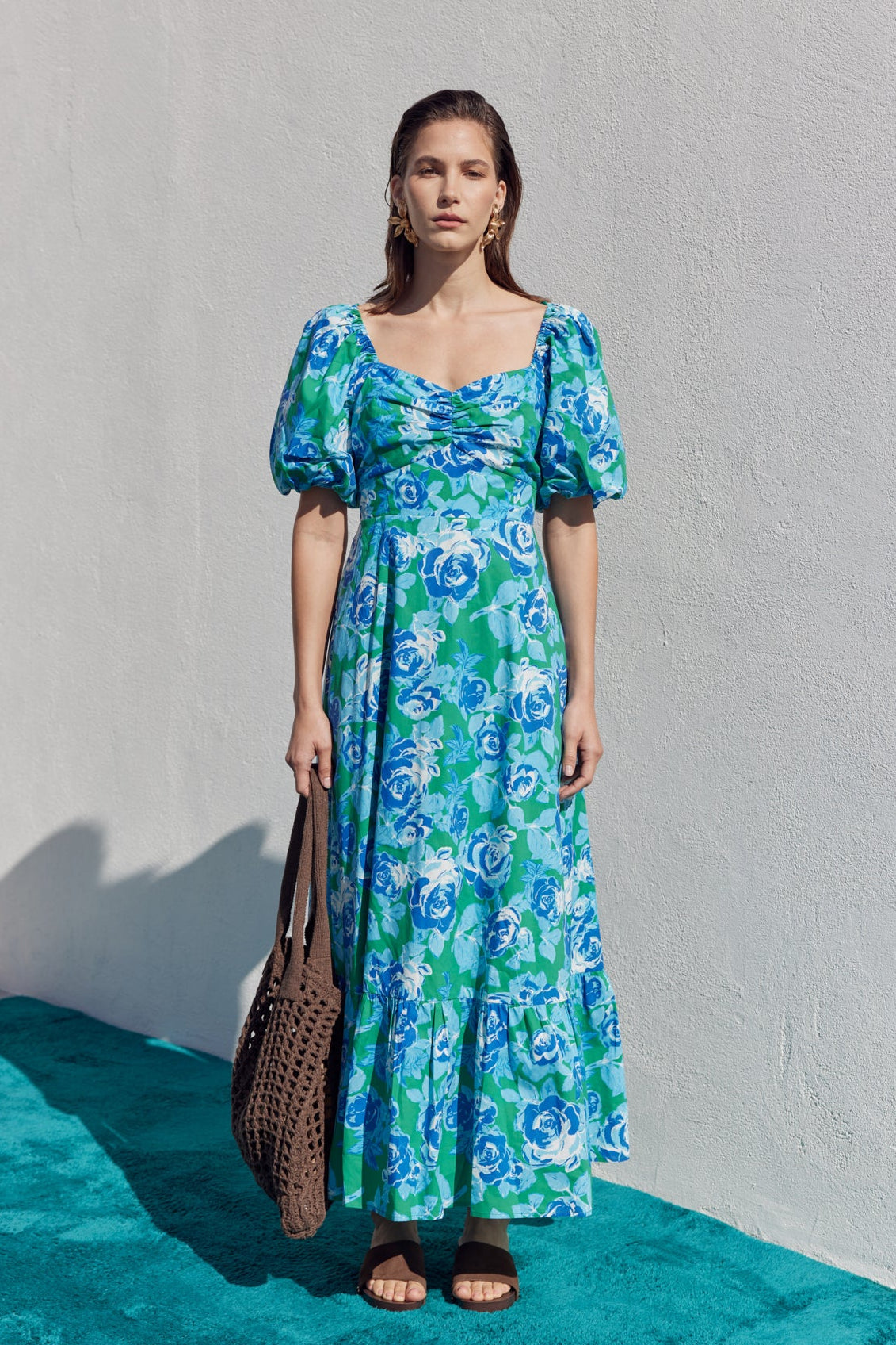 green emerald velvet dress The Floral Tie Straps Midi Dress