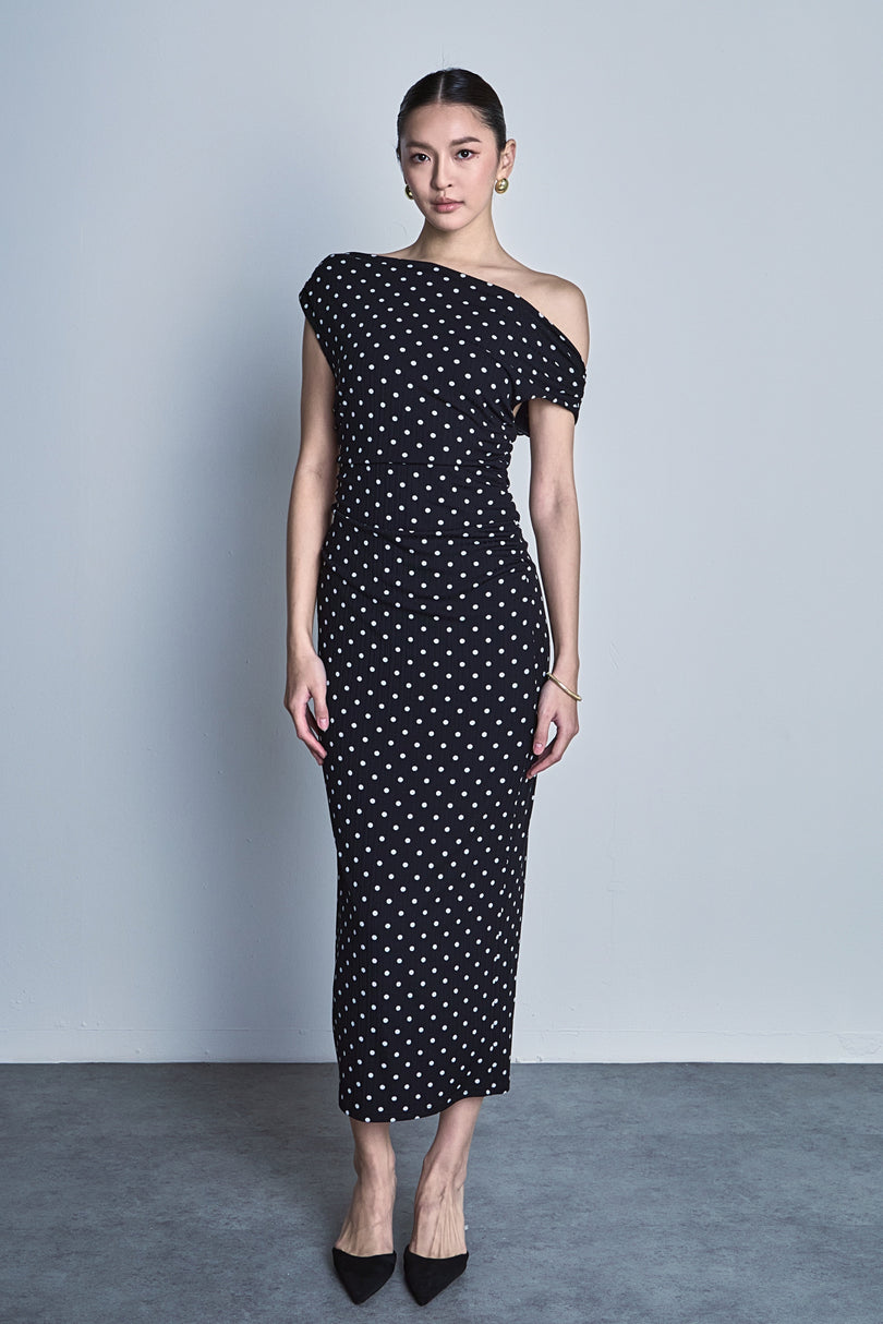 ENDLESS ROSE - Asymmetrical Polka Dot Midi Dress - DRESSES available at Objectrare