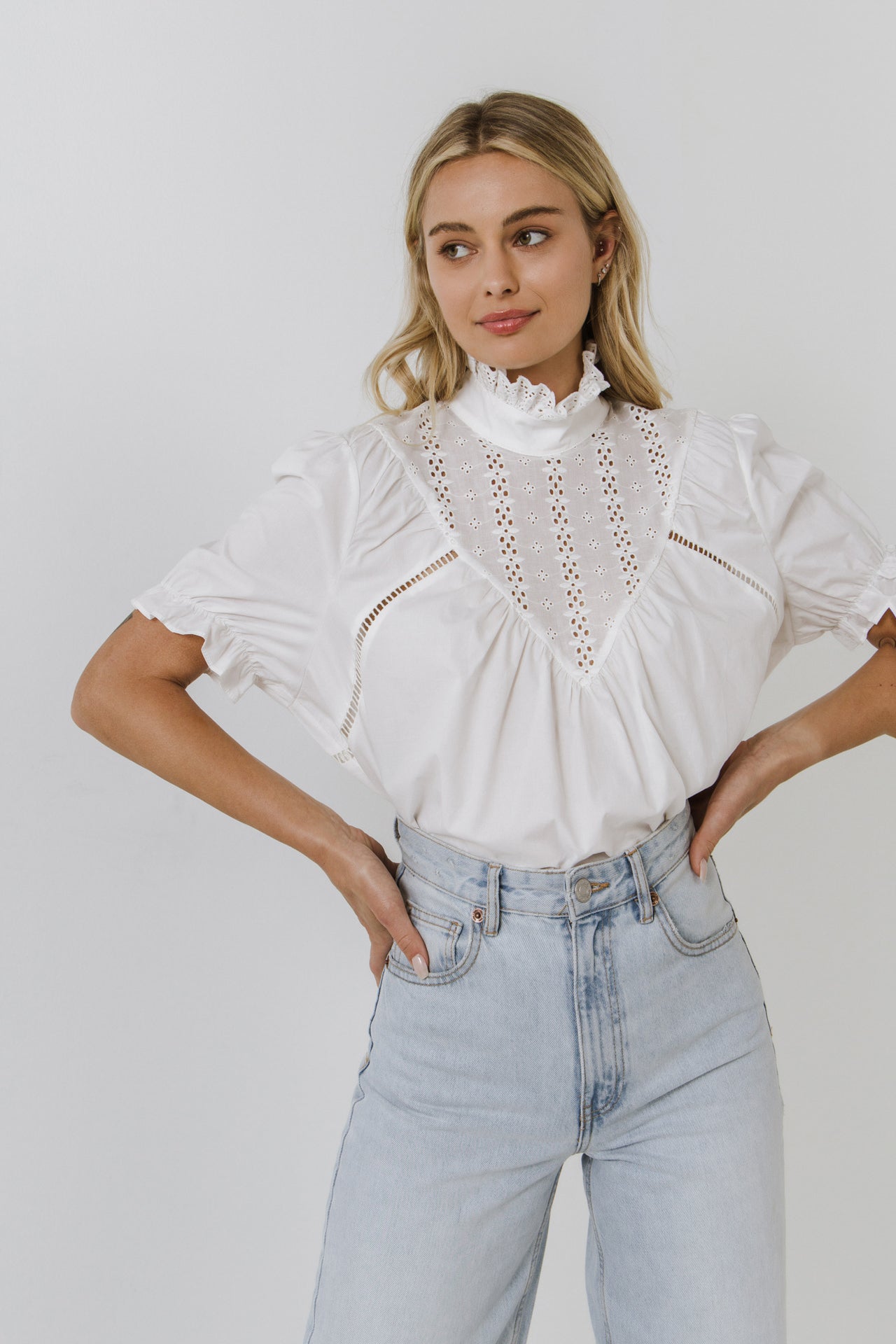 FREE THE ROSES - Short Sleeve Lace Yoke Blouse - TOPS available at Objectrare