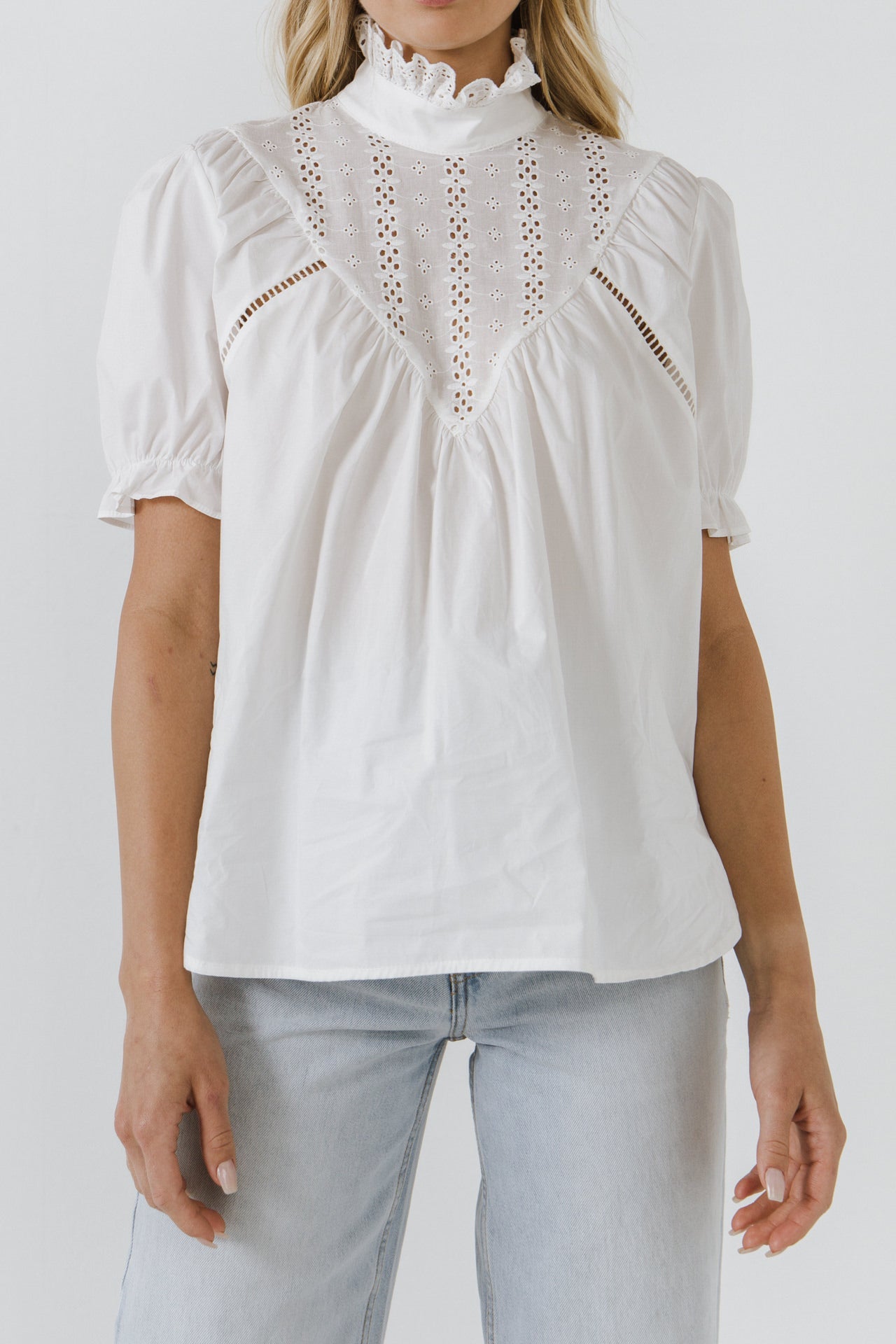 FREE THE ROSES - Short Sleeve Lace Yoke Blouse - TOPS available at Objectrare