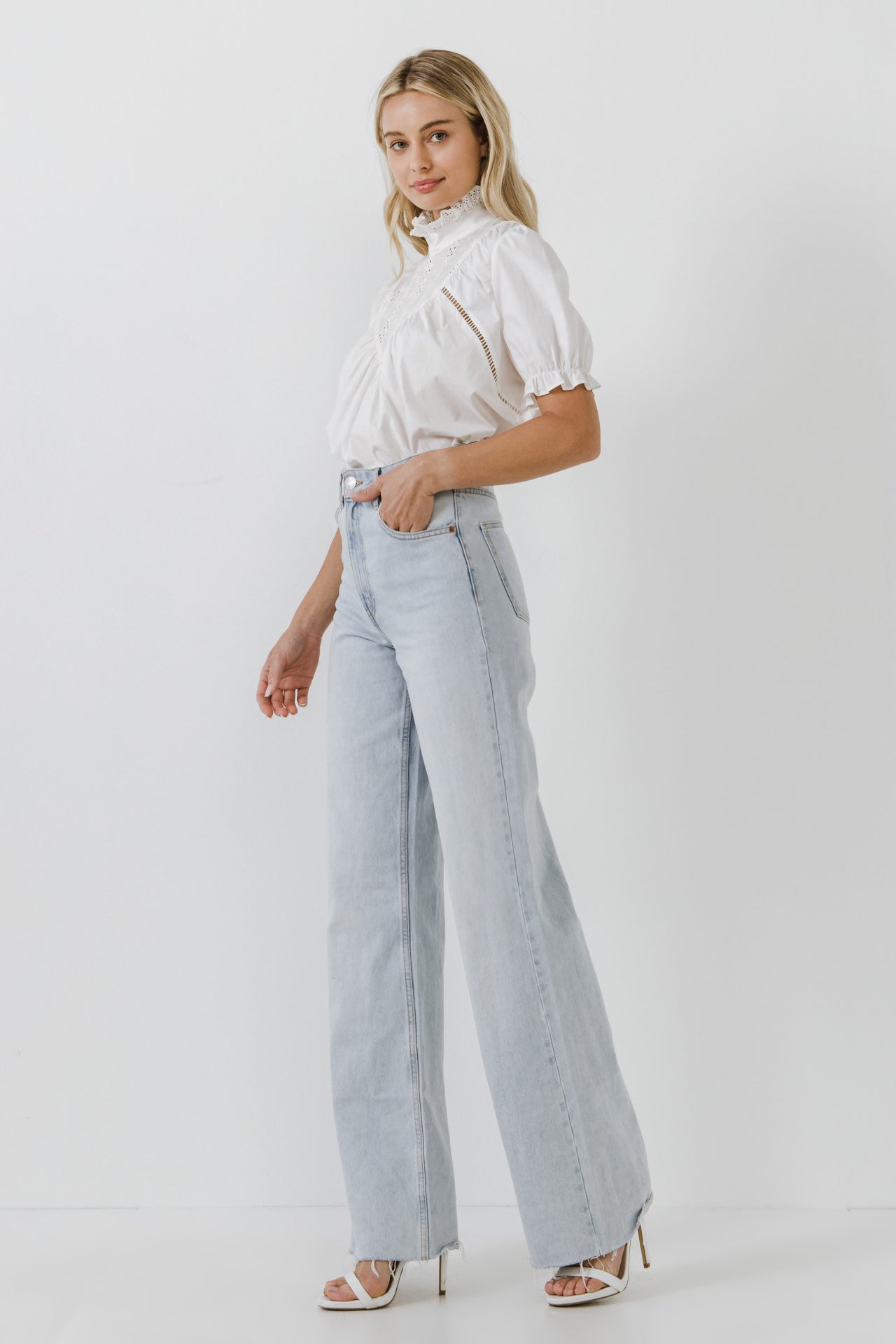 FREE THE ROSES - Short Sleeve Lace Yoke Blouse - TOPS available at Objectrare