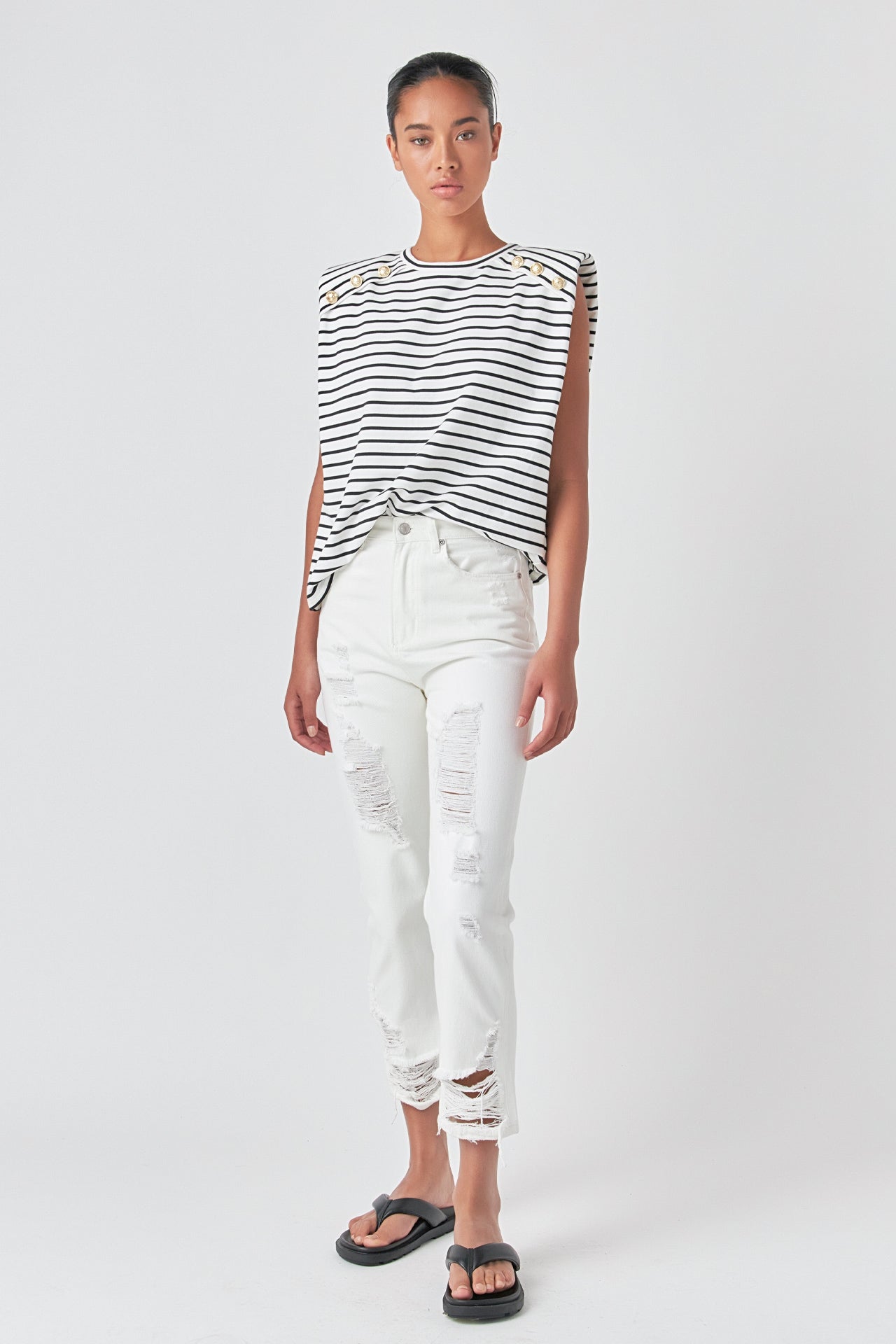 GREY LAB - High-Waisted Distressed Straight Leg Jeans - JEANS available at Objectrare