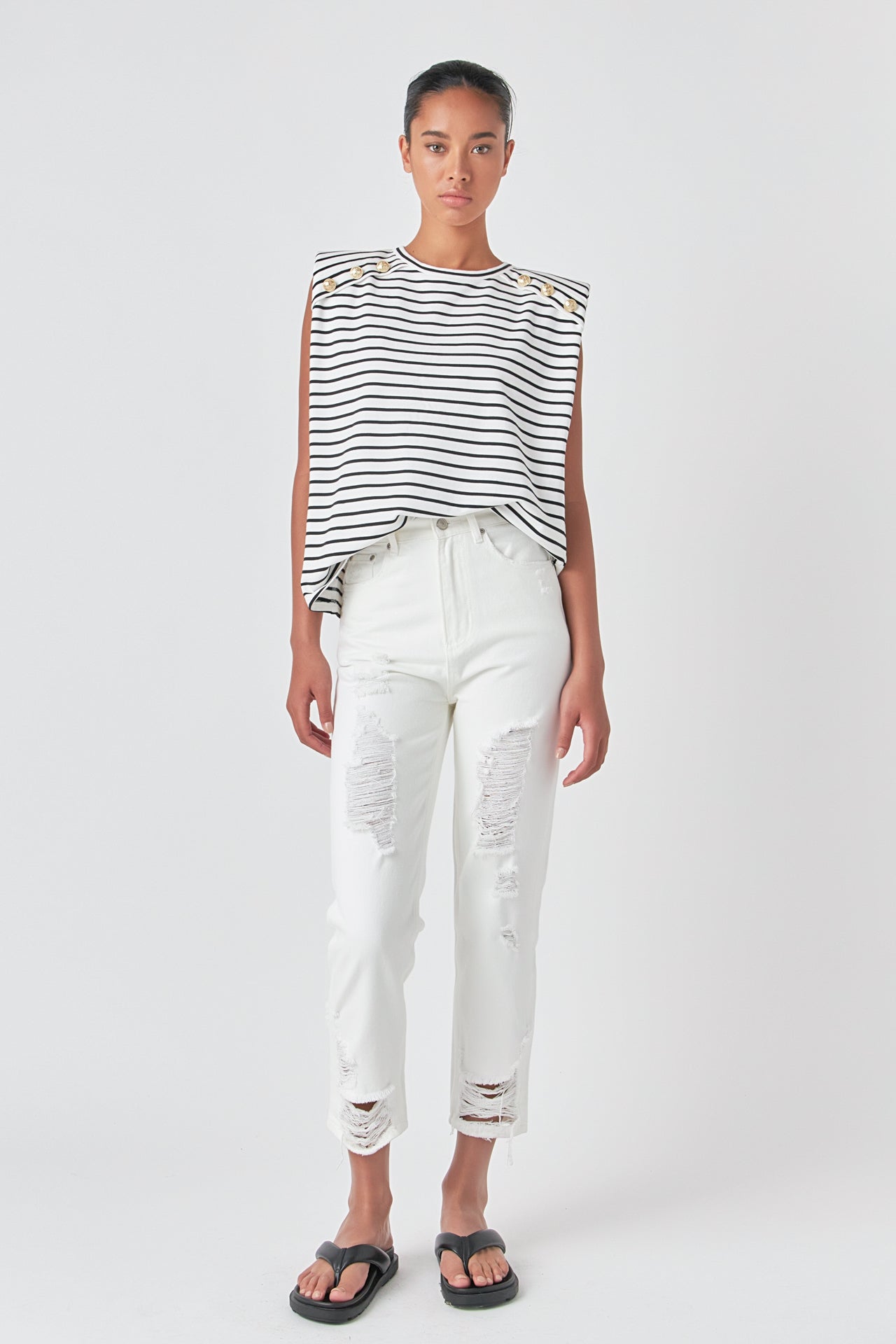 GREY LAB - High-Waisted Distressed Straight Leg Jeans - JEANS available at Objectrare