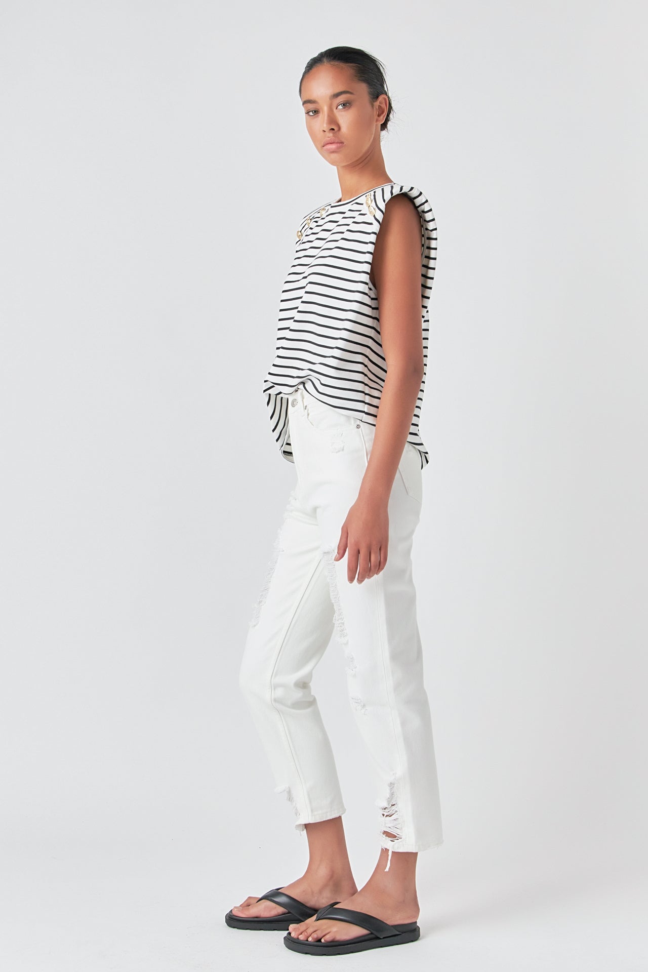 GREY LAB - High-Waisted Distressed Straight Leg Jeans - JEANS available at Objectrare