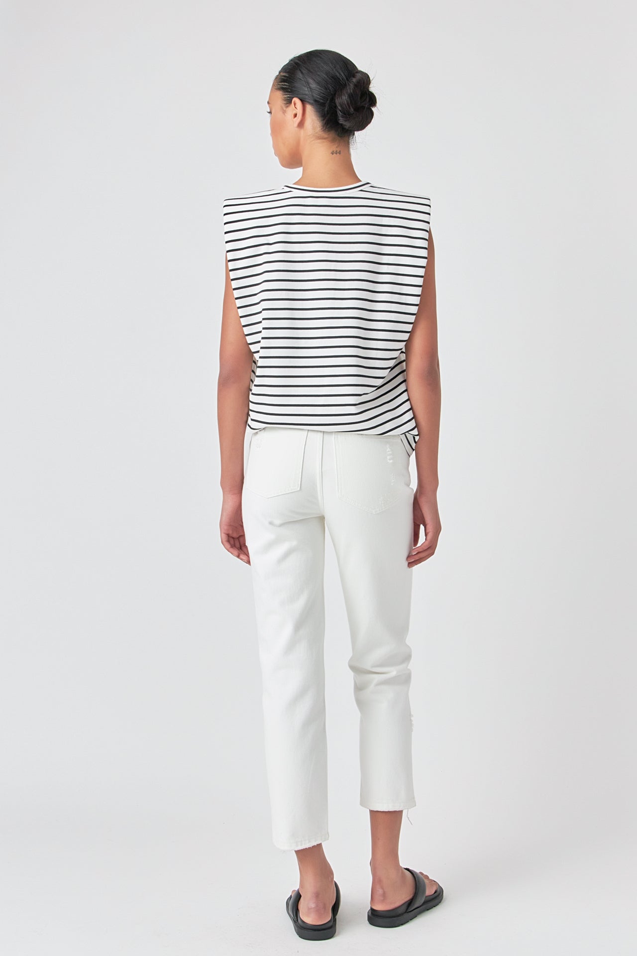 GREY LAB - High-Waisted Distressed Straight Leg Jeans - JEANS available at Objectrare
