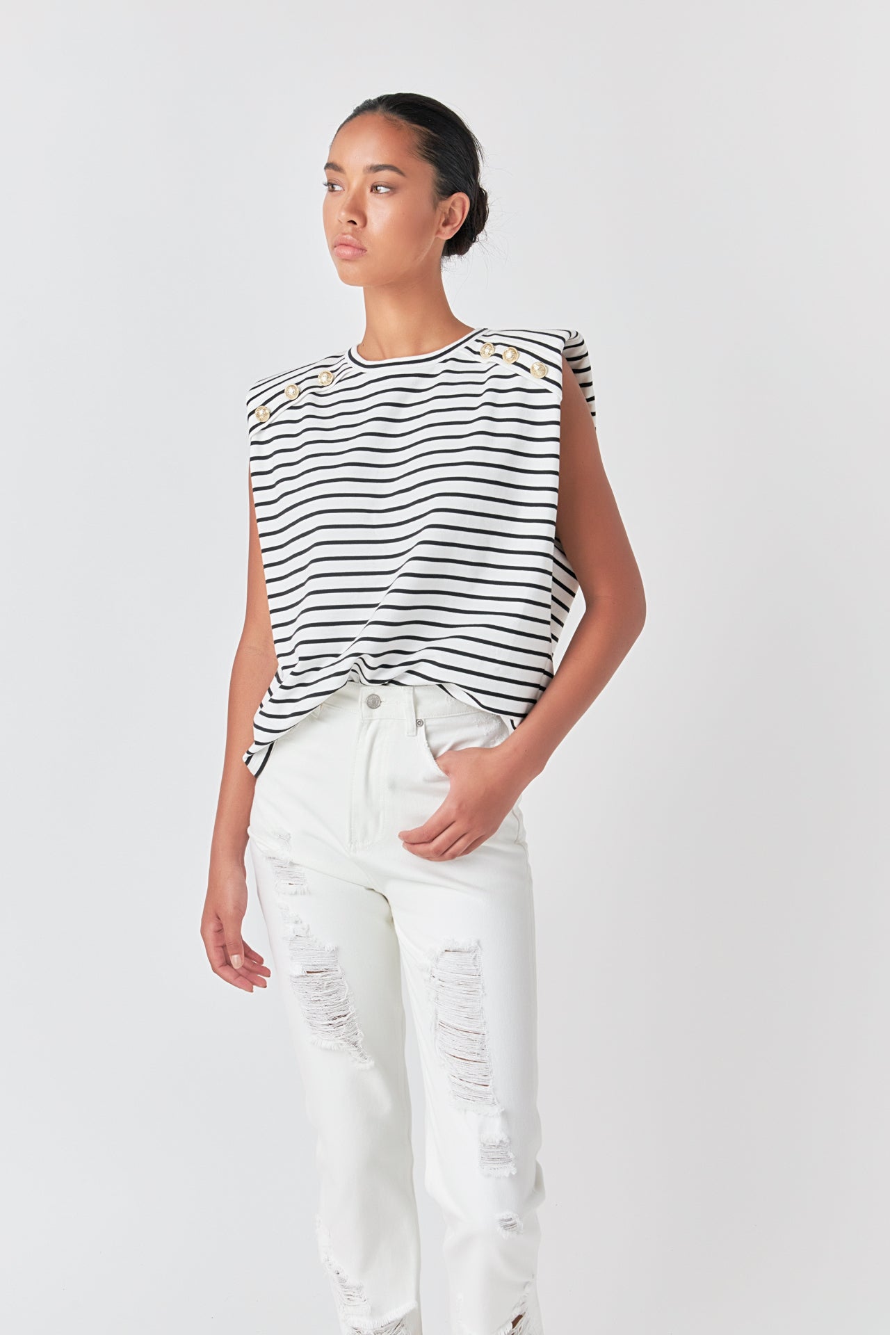 GREY LAB - High-Waisted Distressed Straight Leg Jeans - JEANS available at Objectrare