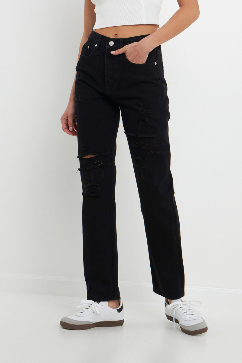 GREY LAB - Distressed Straight Leg Jeans - JEANS available at Objectrare