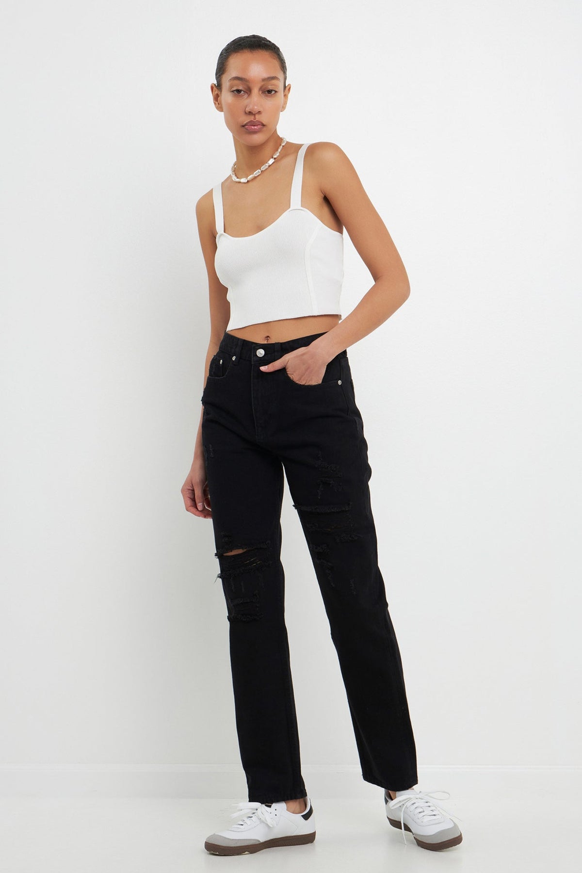 GREY LAB - Distressed Straight Leg Jeans - JEANS available at Objectrare