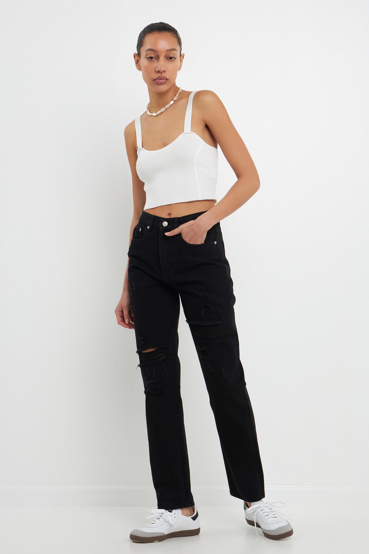 GREY LAB - Distressed Straight Leg Jeans - JEANS available at Objectrare