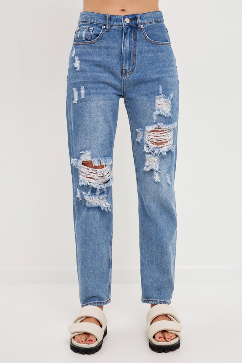 GREY LAB - Distressed Straight Leg Jeans - JEANS available at Objectrare