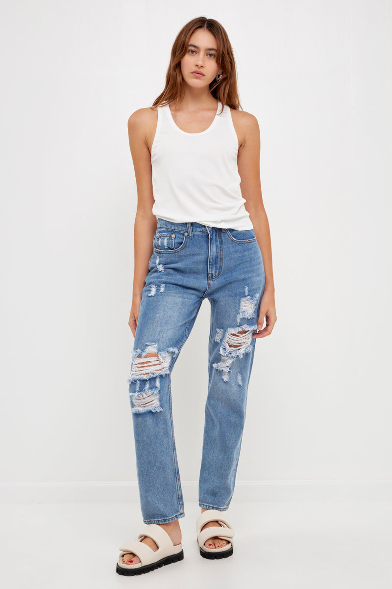 GREY LAB - Distressed Straight Leg Jeans - JEANS available at Objectrare