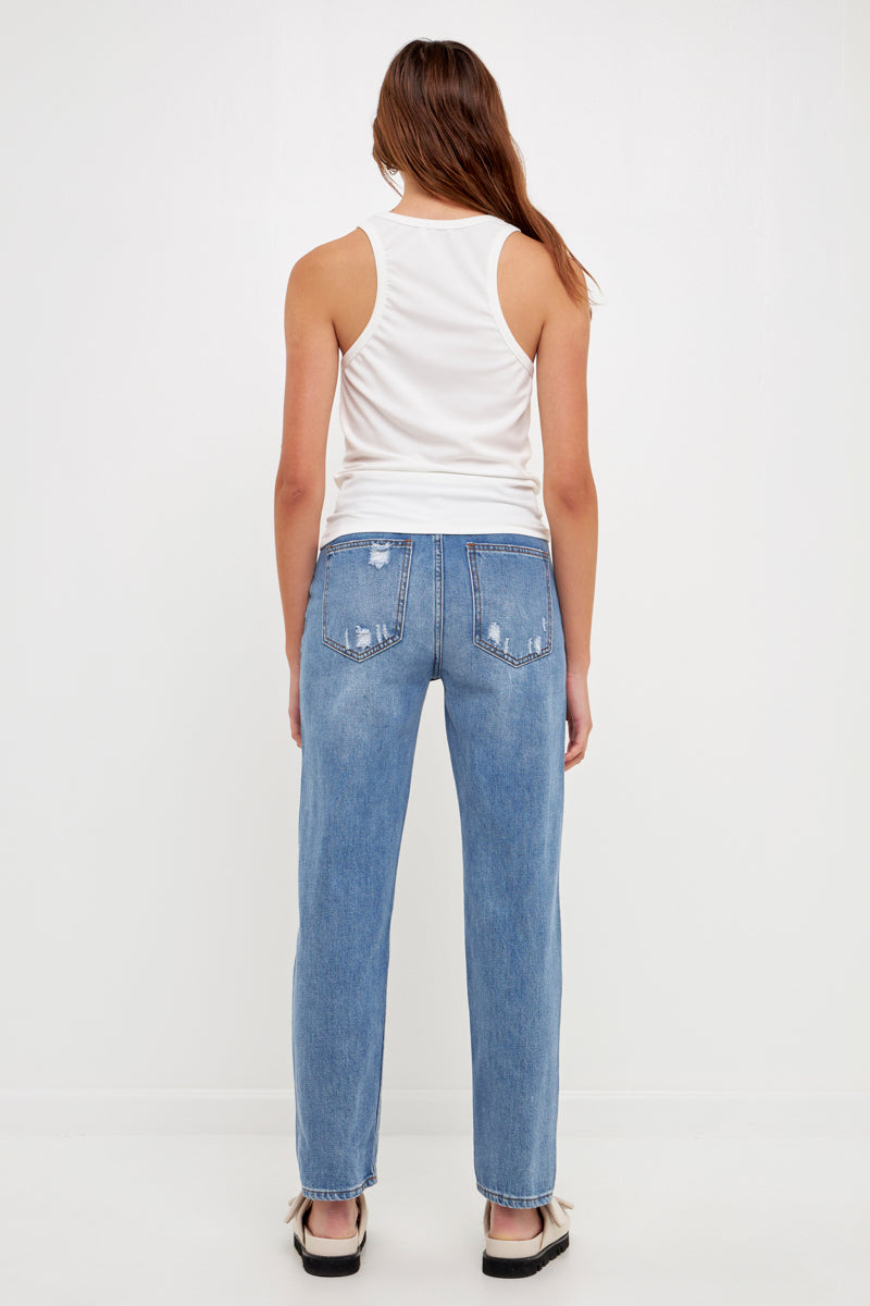 GREY LAB - Distressed Straight Leg Jeans - JEANS available at Objectrare