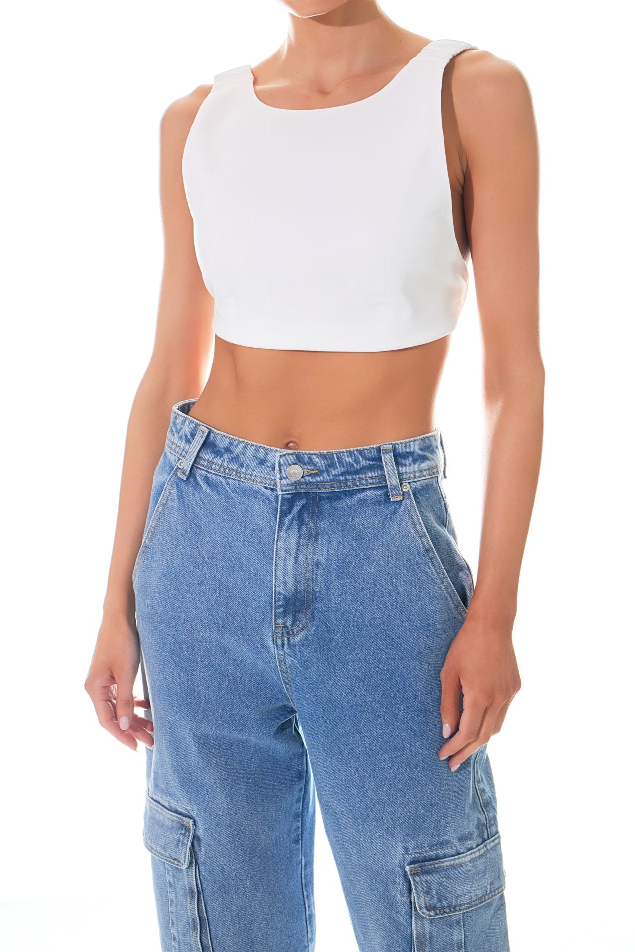 GREY LAB - Elastic Band Open Back Crop Top - CAMI TOPS & TANK available at Objectrare