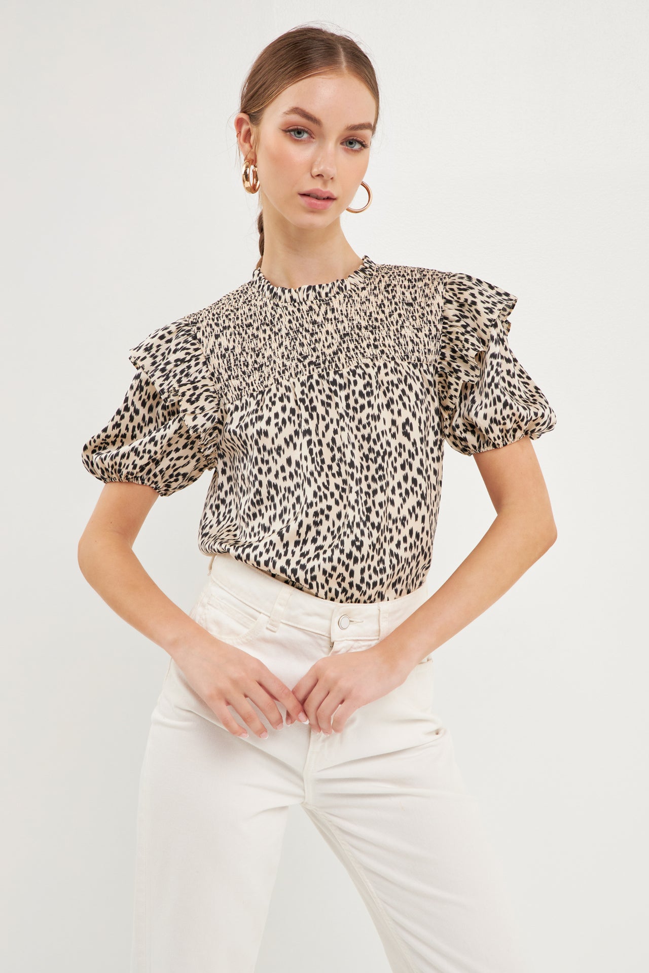 ENDLESS ROSE - Leopard Ruffle Blouse - TOPS available at Objectrare