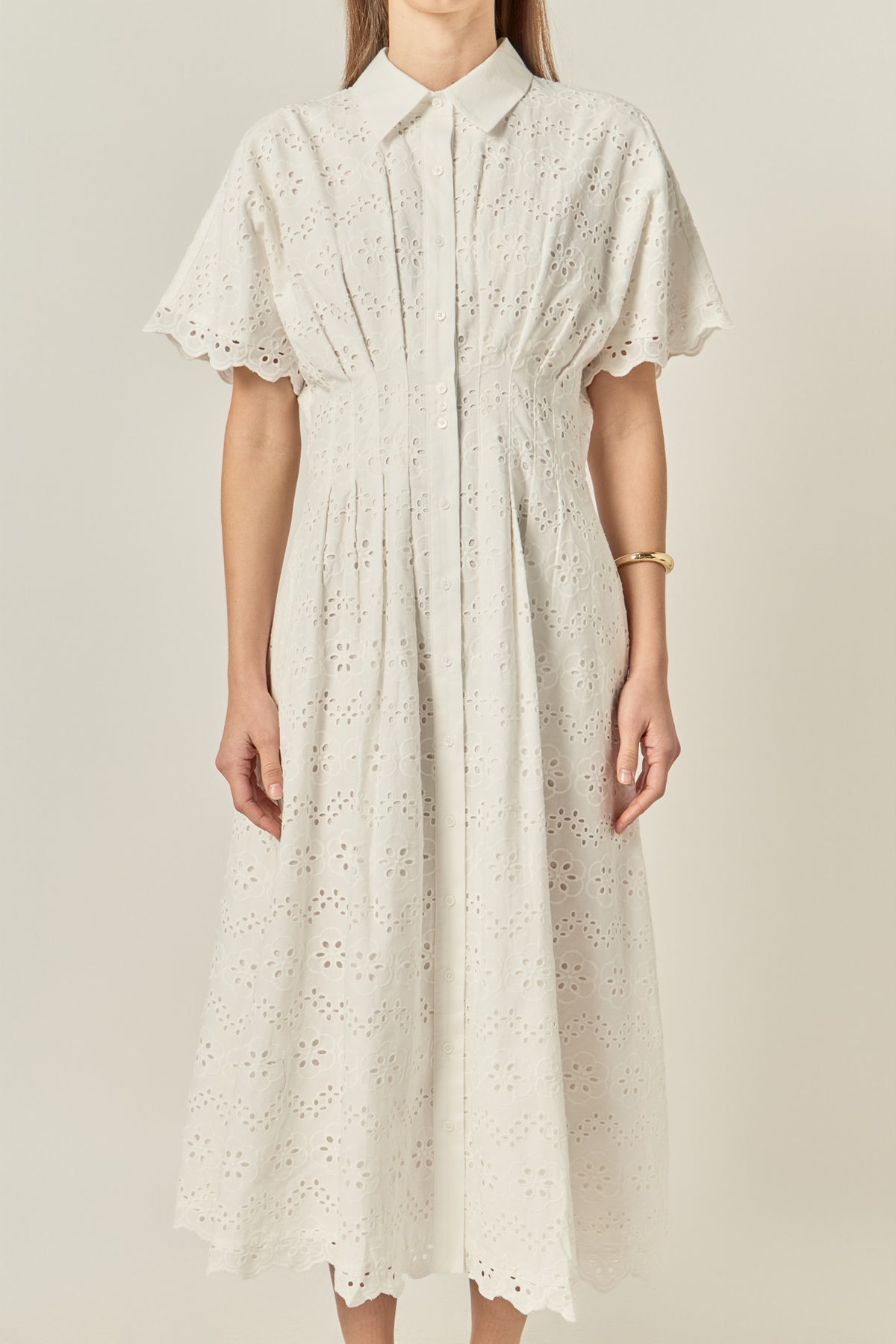 ENGLISH FACTORY - Eyelet Cinched Waist Midi Dress - DRESSES available at Objectrare