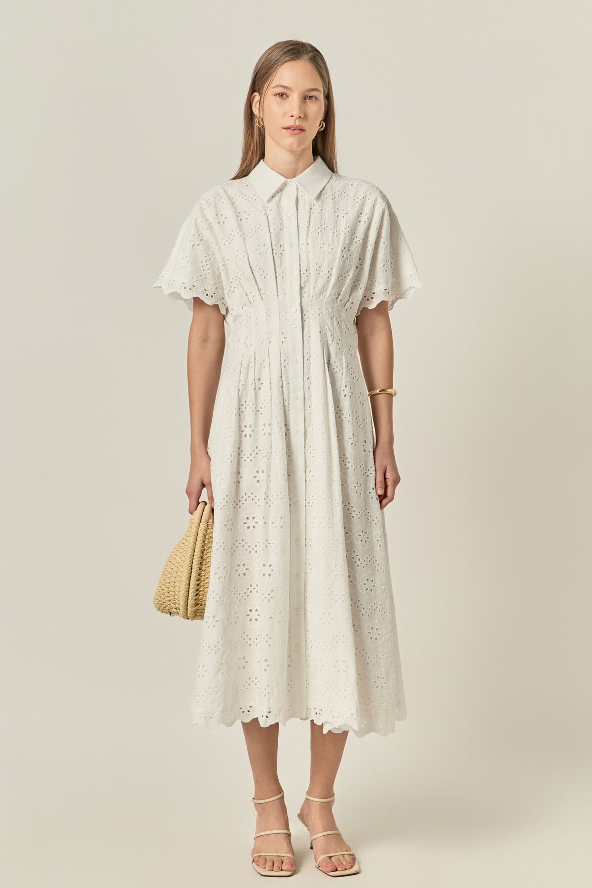 ENGLISH FACTORY - Eyelet Cinched Waist Midi Dress - DRESSES available at Objectrare