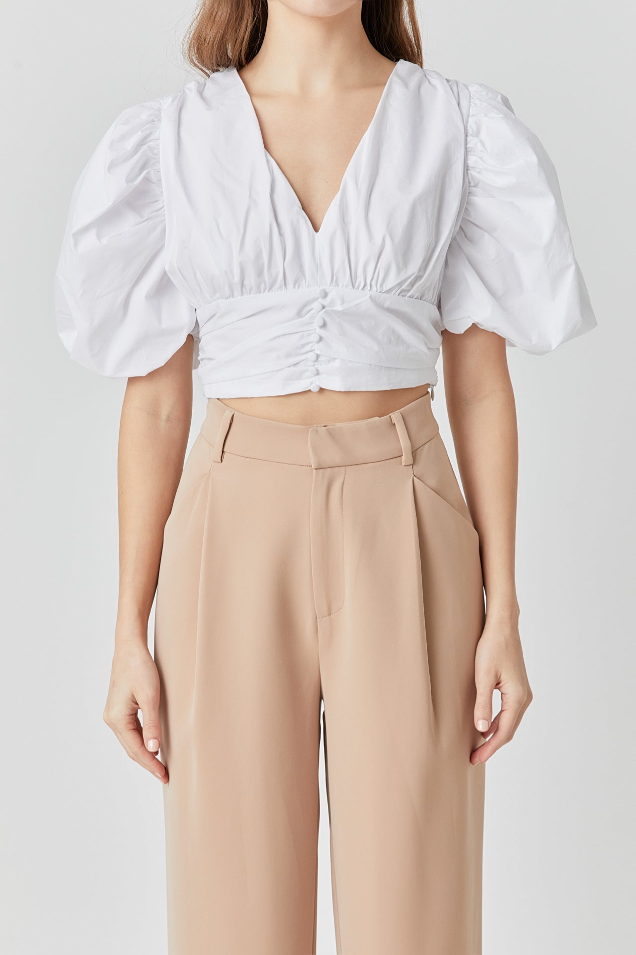 ENDLESS ROSE - Blouson Sleeve Corset Waist Top - TOPS available at Objectrare