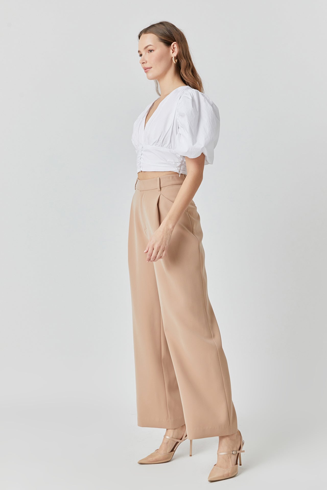 ENDLESS ROSE - Blouson Sleeve Corset Waist Top - TOPS available at Objectrare