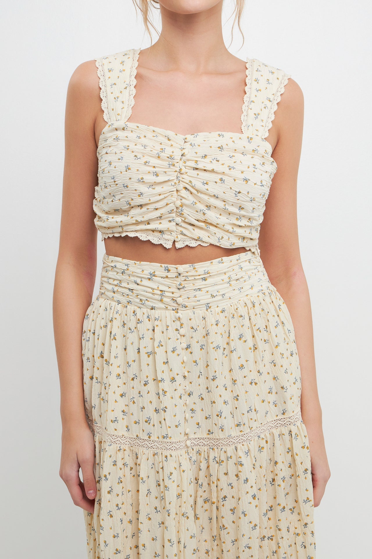 FREE THE ROSES - Ruched Bandeau Laced Floral Top - TOPS available at Objectrare