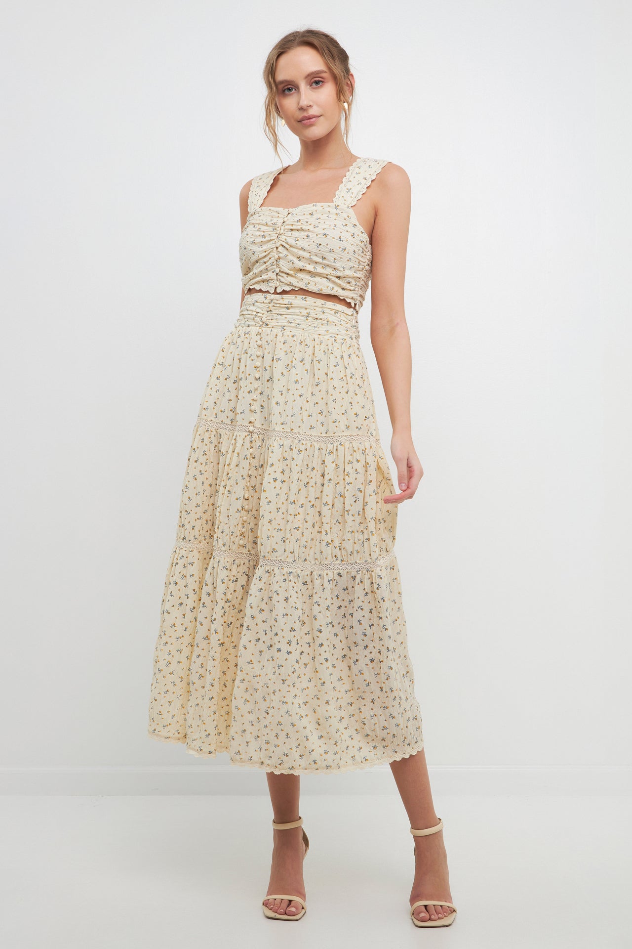 FREE THE ROSES - Ruched Bandeau Laced Floral Top - TOPS available at Objectrare