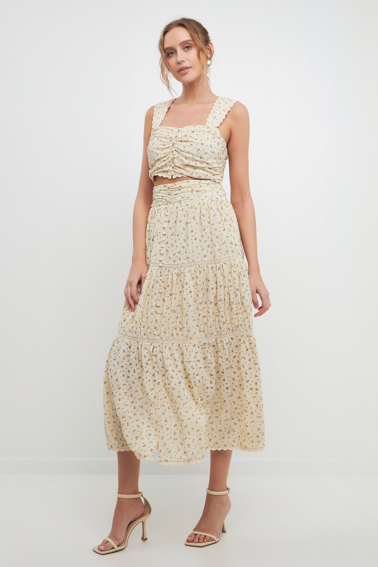 FREE THE ROSES - Ruched Bandeau Laced Floral Top - TOPS available at Objectrare