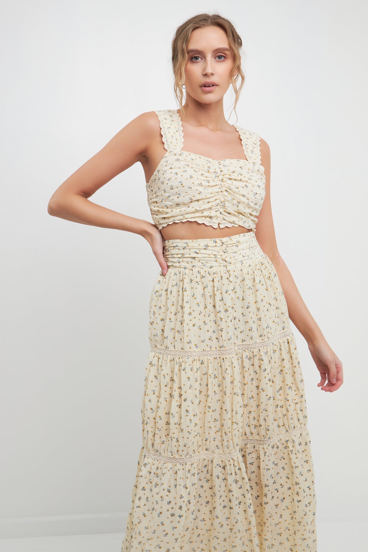 FREE THE ROSES - Ruched Bandeau Laced Floral Top - TOPS available at Objectrare