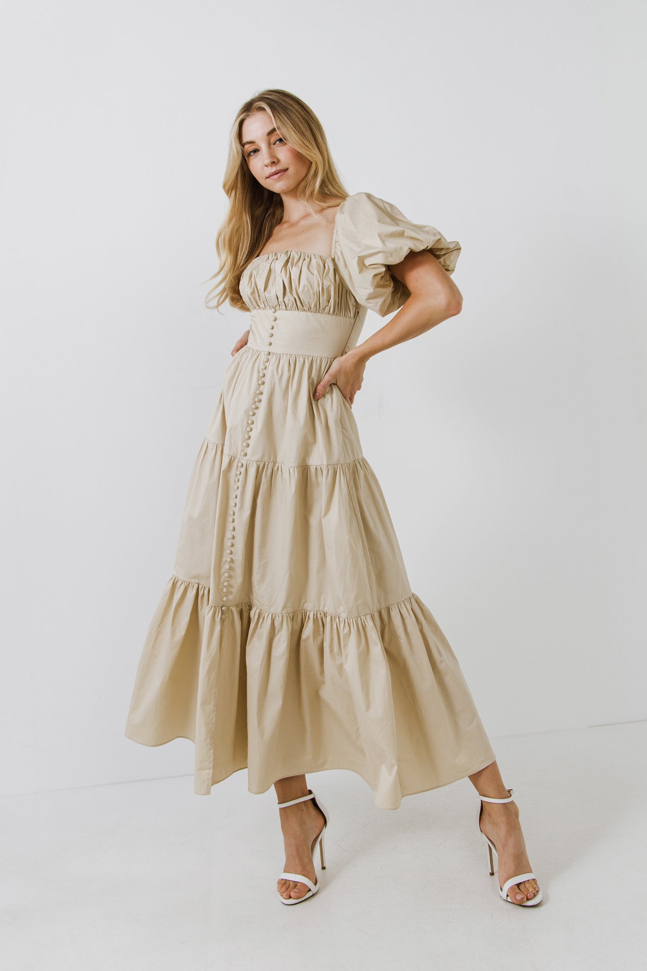 Puff Sleeve Corset Maxi Dress