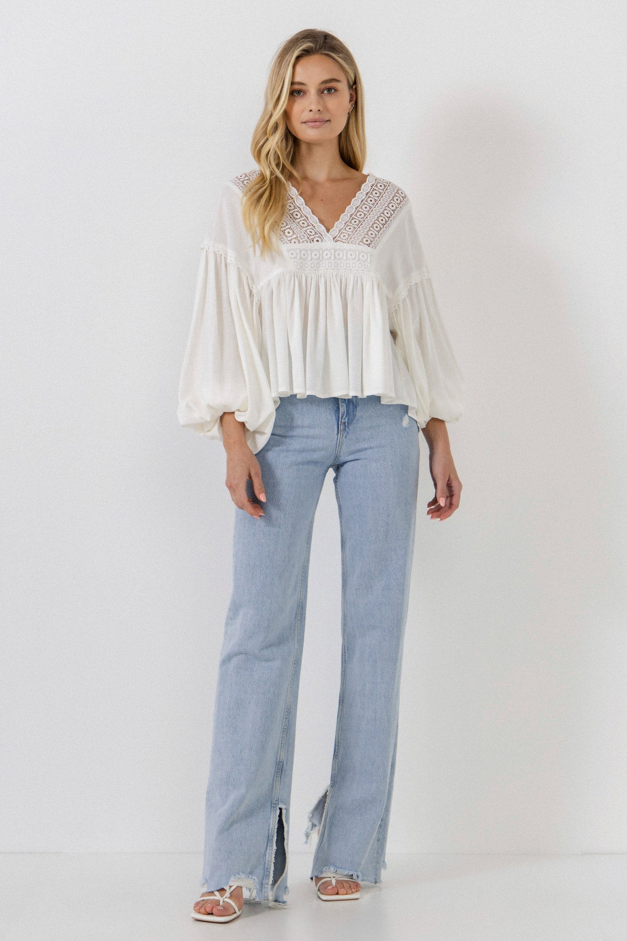 FREE THE ROSES - Lace Trim Deep V Top - TOPS available at Objectrare