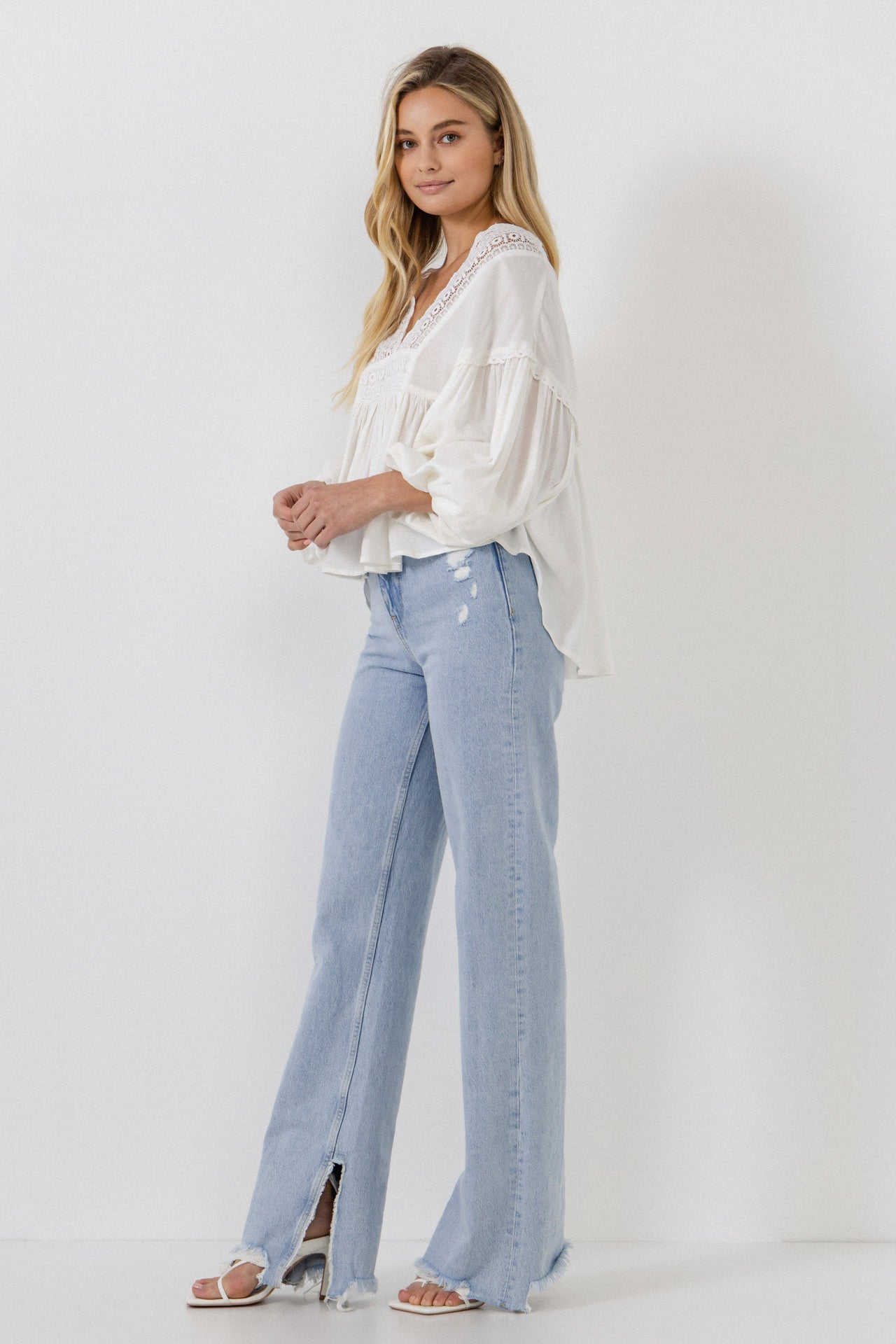 FREE THE ROSES - Lace Trim Deep V Top - TOPS available at Objectrare