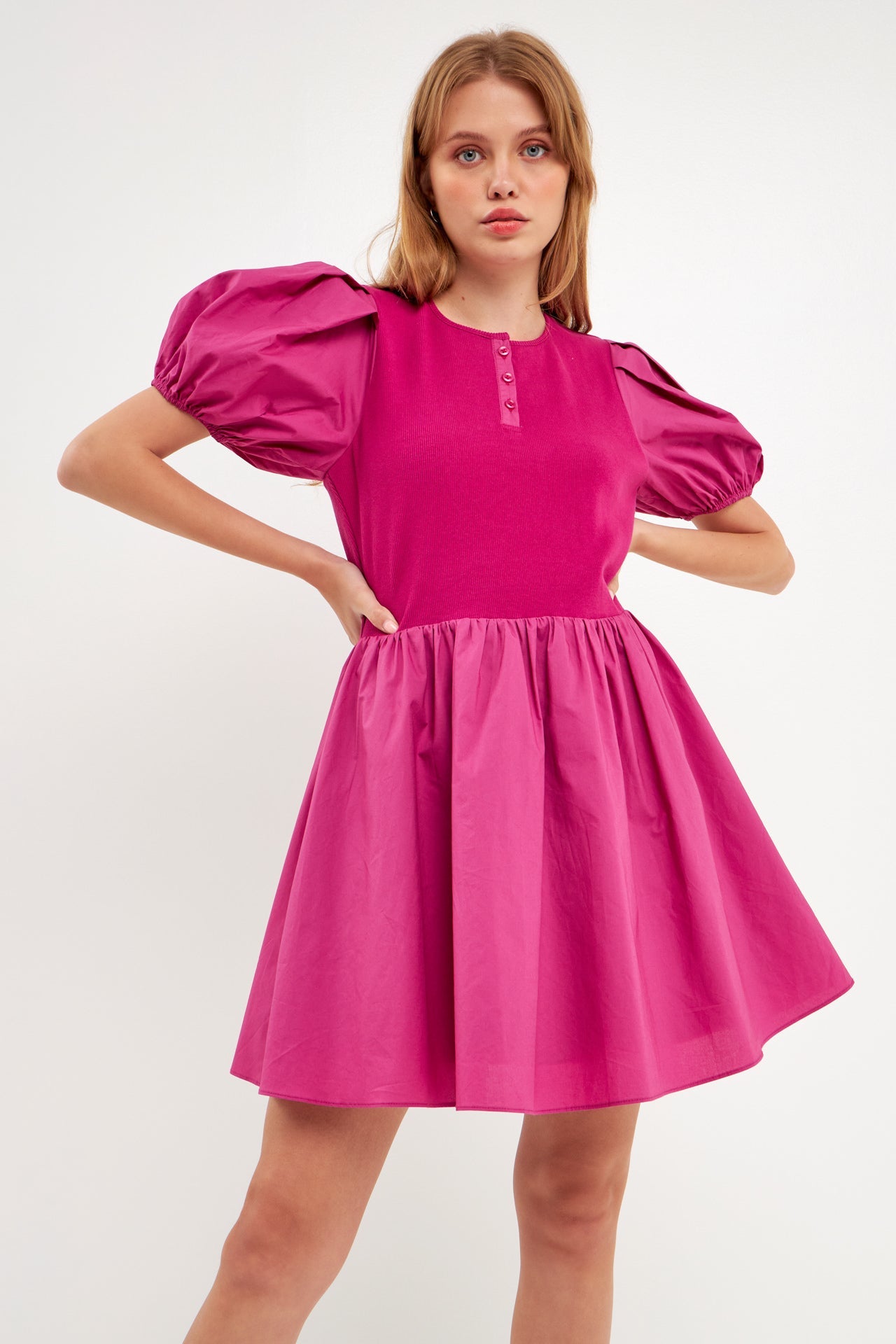 ENGLISH FACTORY - Mixed Media Henley Mini Dress - DRESSES available at Objectrare