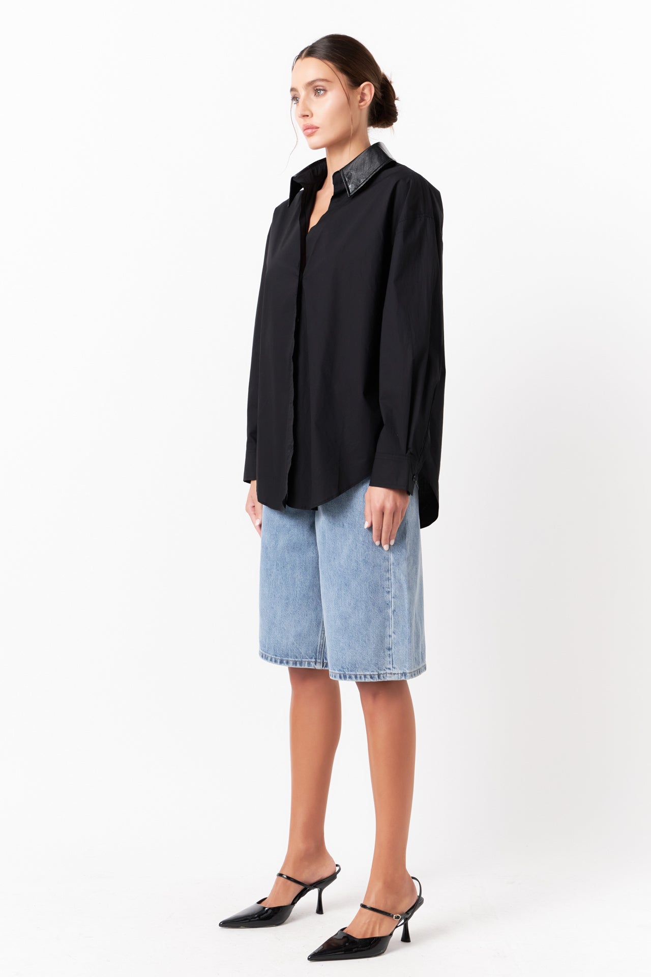 GREY LAB - Pu Collared Oversize Shirt - TOPS available at Objectrare