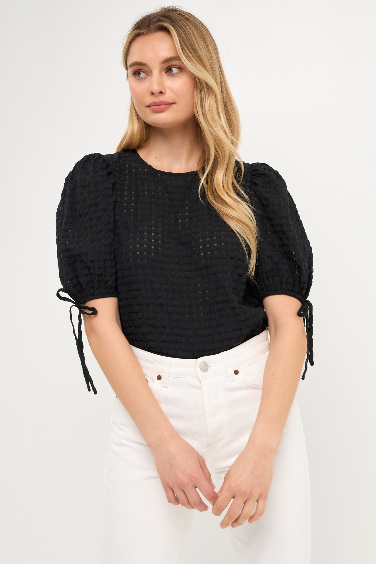 ENGLISH FACTORY - Checked Sheer Puff Sleeve Blouse - TOPS available at Objectrare