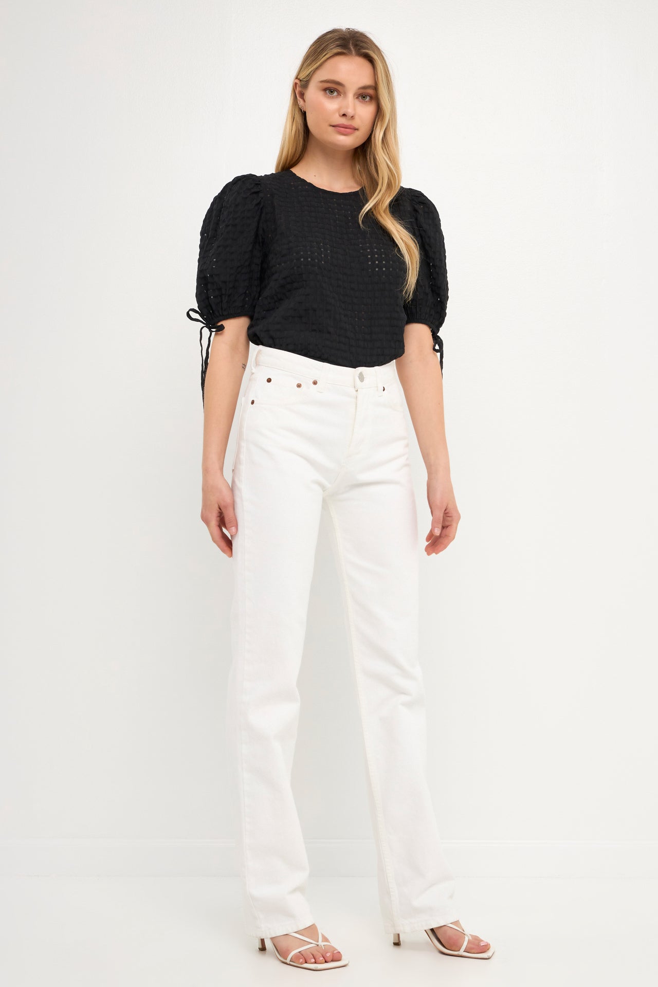ENGLISH FACTORY - Checked Sheer Puff Sleeve Blouse - TOPS available at Objectrare