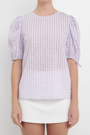 Checked Sheer Puff Sleeve Blouse